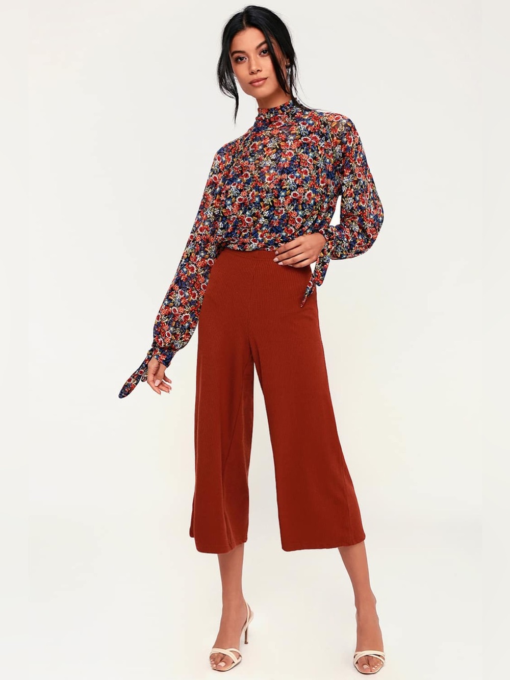Free People All Dolled Up Black Floral Print Mesh Long Sleeve Crop Top Sz Medium